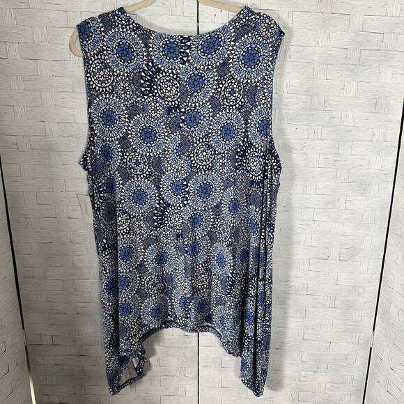 Catherine’s women’s tank top asymmetrical beaded collar blues white plus size - Picture 2 of 10